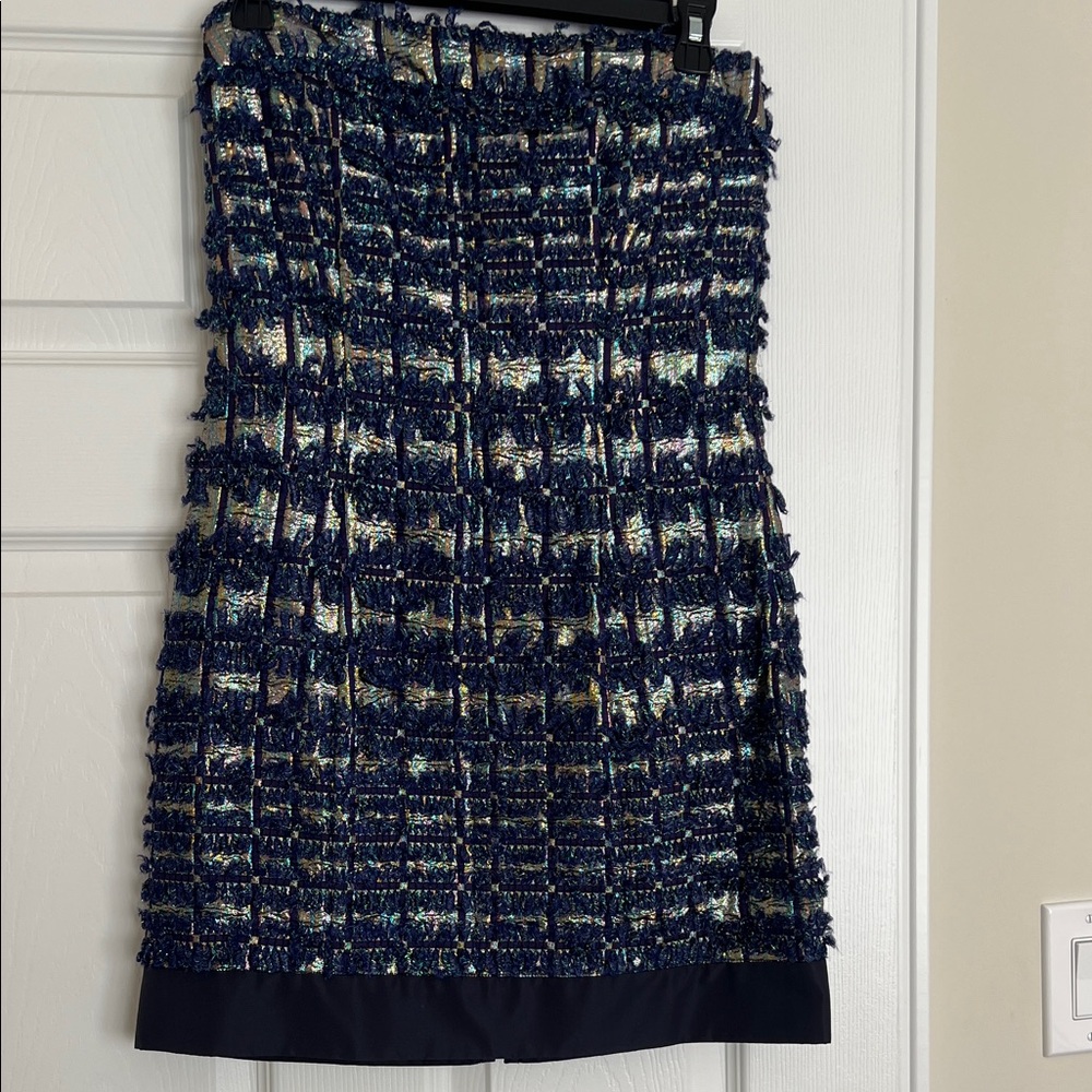 Miu Miu Strapless Navy Tweed Dress